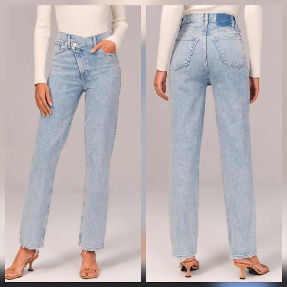 RACHEL Ultra High Rise 90s Straight Jean Light Blue Crossover Waist